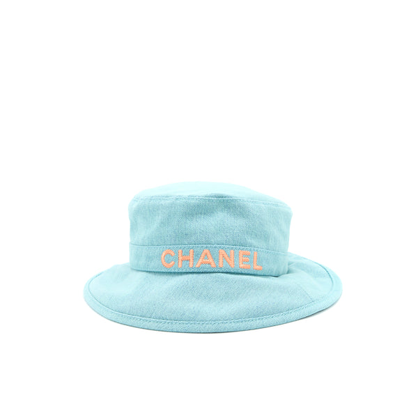 Chanel Size M Cloche Hat Denim Light Blue/Orange