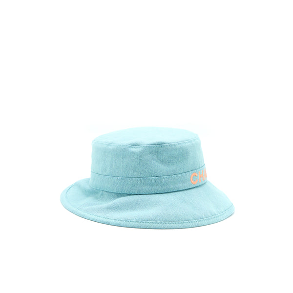 Chanel Size M Cloche Hat Denim Light Blue/Orange