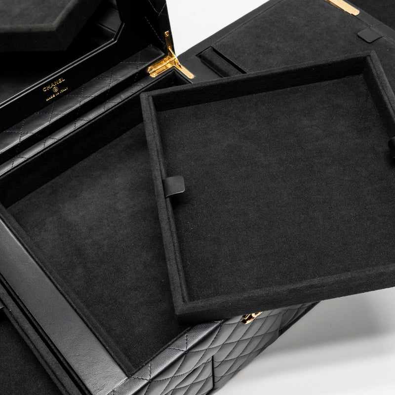 Chanel quilted jewellery box lambskin black LGHW (Microchip)