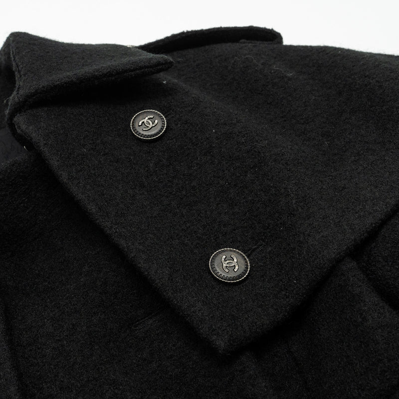 Chanel Size 38 CC logo Button Coat Wool Black