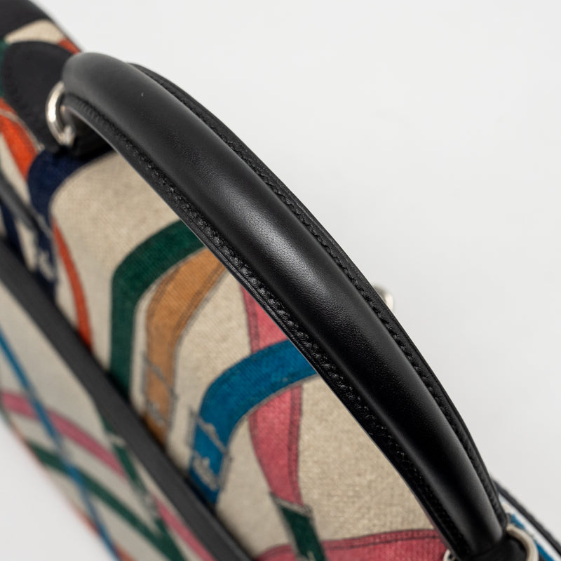 Hermes Kelly 32 limited edition Toile de washed canvas / swift leather black / cavalcadour print SHW stamp A