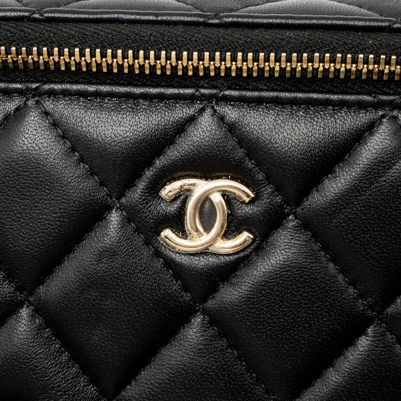 Chanel 23C Pearl Crush Long Vanity with Chain Lambskin Black LGHW (Microchip)