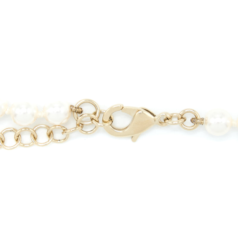 Chanel CC Logo Heart Necklace Pearl/Crystal Light Gold Tone