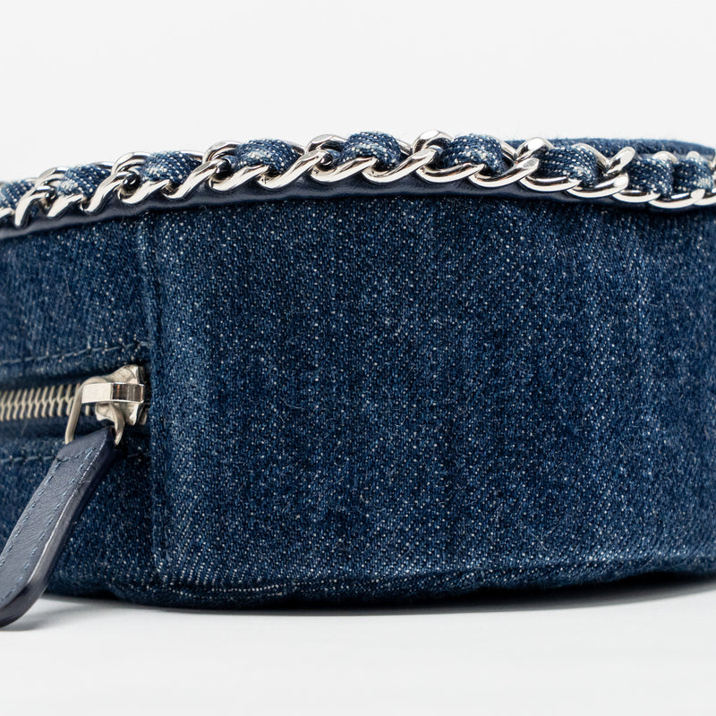 Chanel CC Quilted Round Clutch with Chain Denim Dark Blue SHW