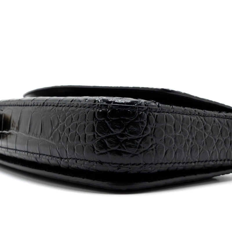 Balenciaga Ghost Sling Bag Croc Embossed Leather Black GHW