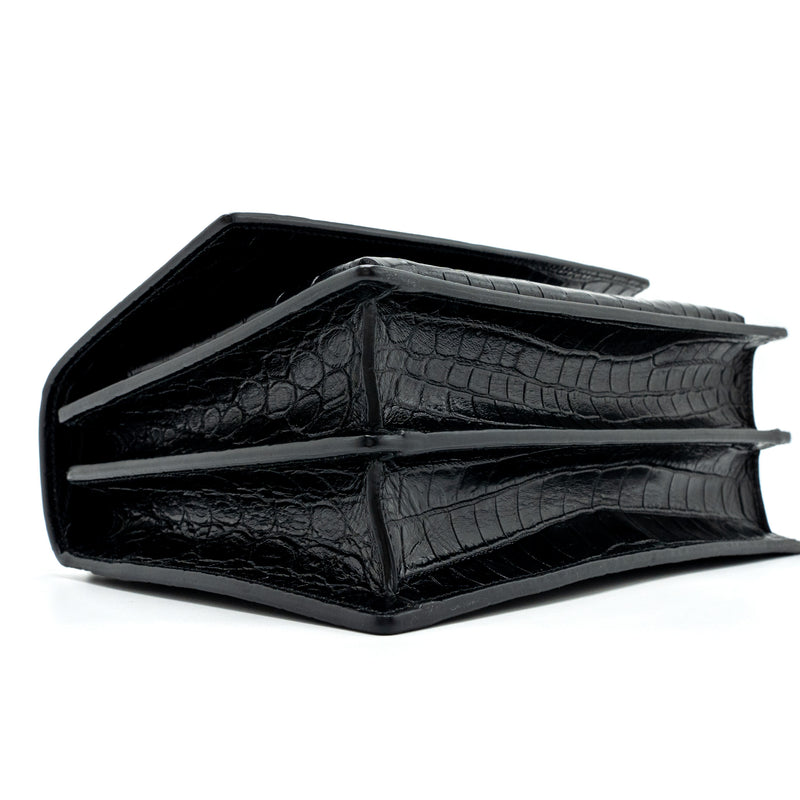 Saint Laurent/YSL Sunset Bag Crocodile-Embossed Black SHW