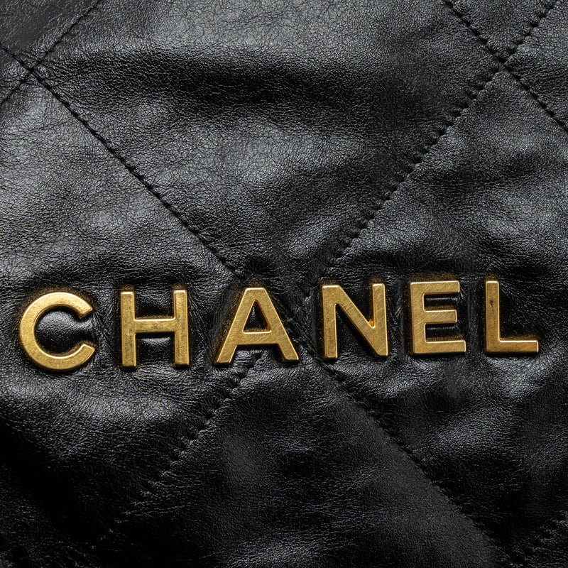 Chanel Medium 22 Bag Shiny Calfskin Black Brushed GHW(Microchip)