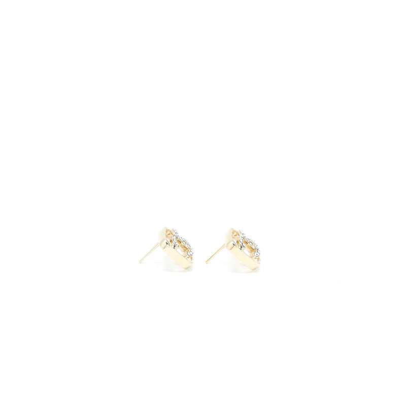 Chanel Square CC Logo Earring Crystal Light Gold Tone