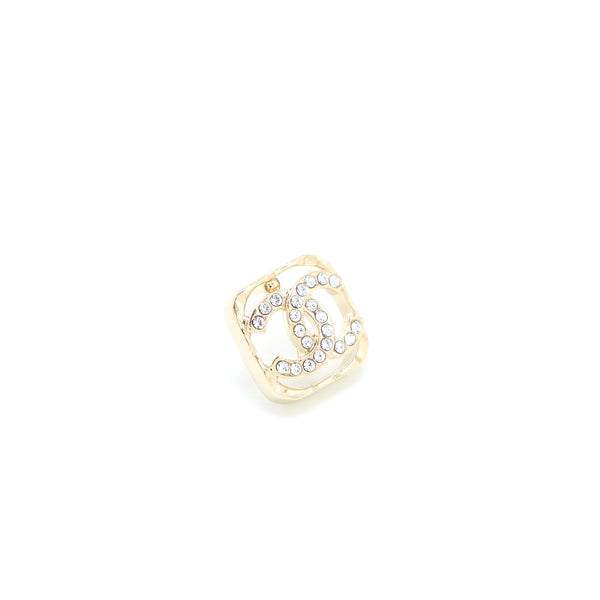 Chanel Square CC Logo Earring Crystal Light Gold Tone
