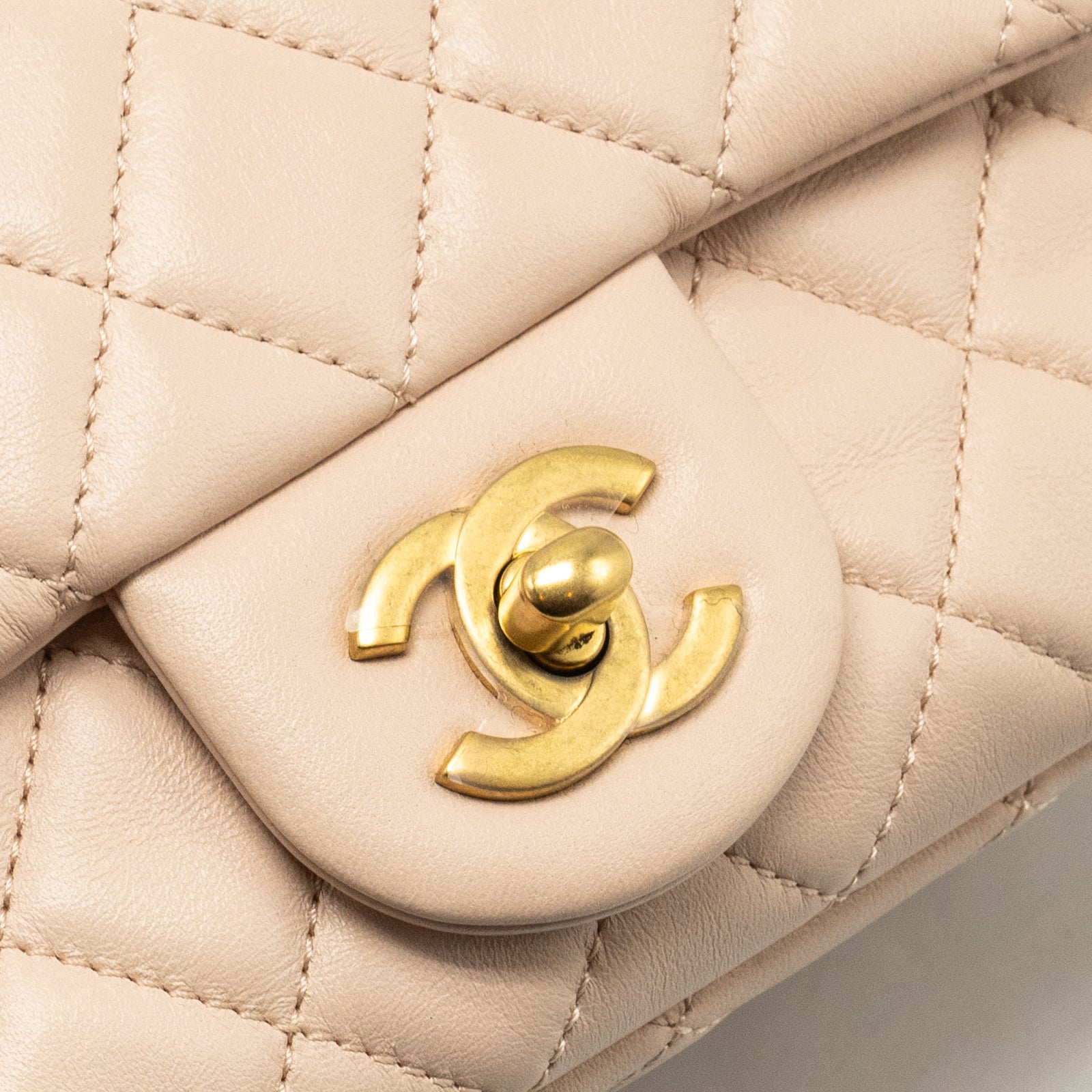 Chanel Pearl Crush Mini Square Flap Bag Lambskin Light Beige GHW (Micr