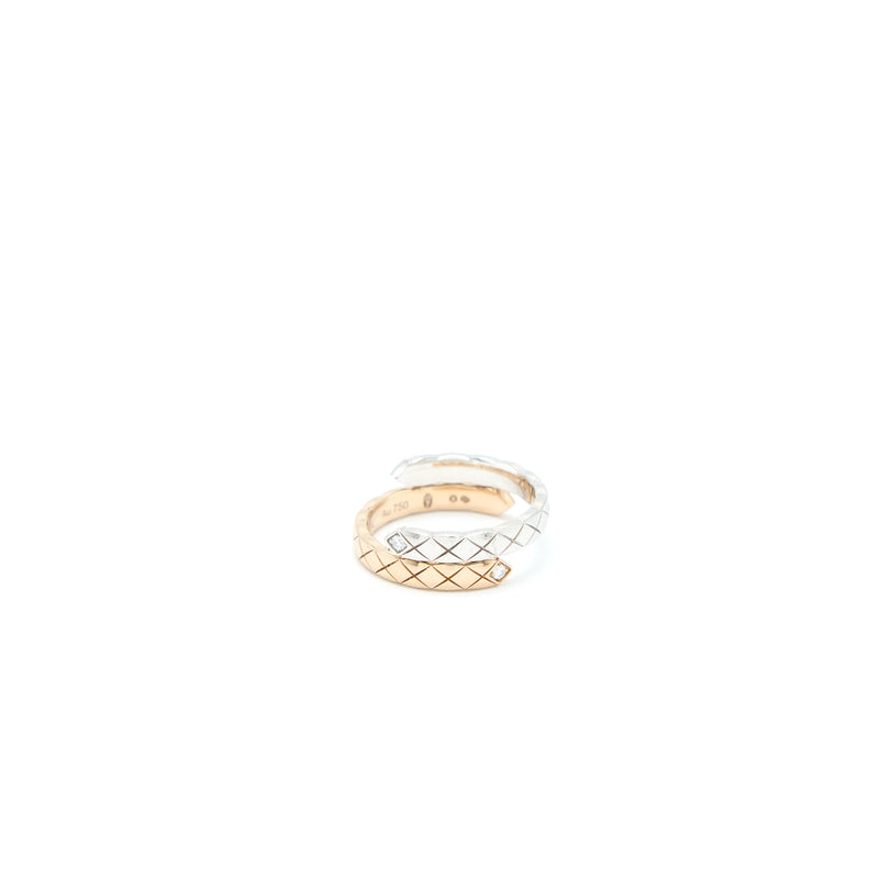 Chanel Size 52 Coco Crush Toilet Moi Ring, Small Version 18K White Gold/Beige Gold Diamonds