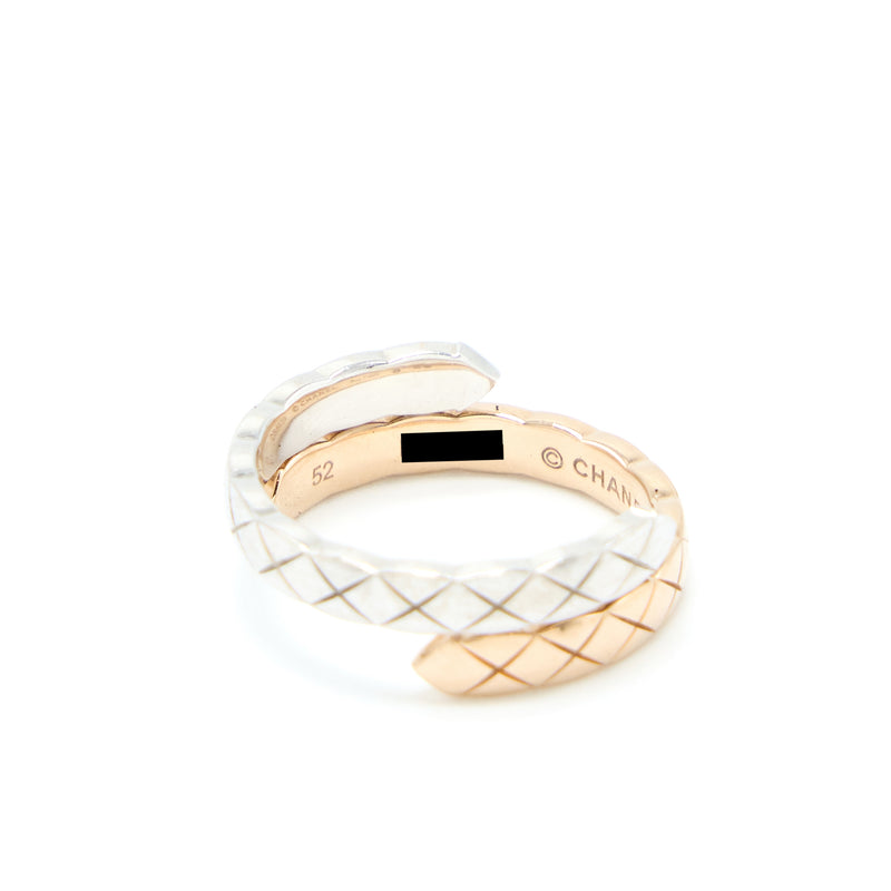 Chanel Size 52 Coco Crush Toilet Moi Ring, Small Version 18K White Gold/Beige Gold Diamonds