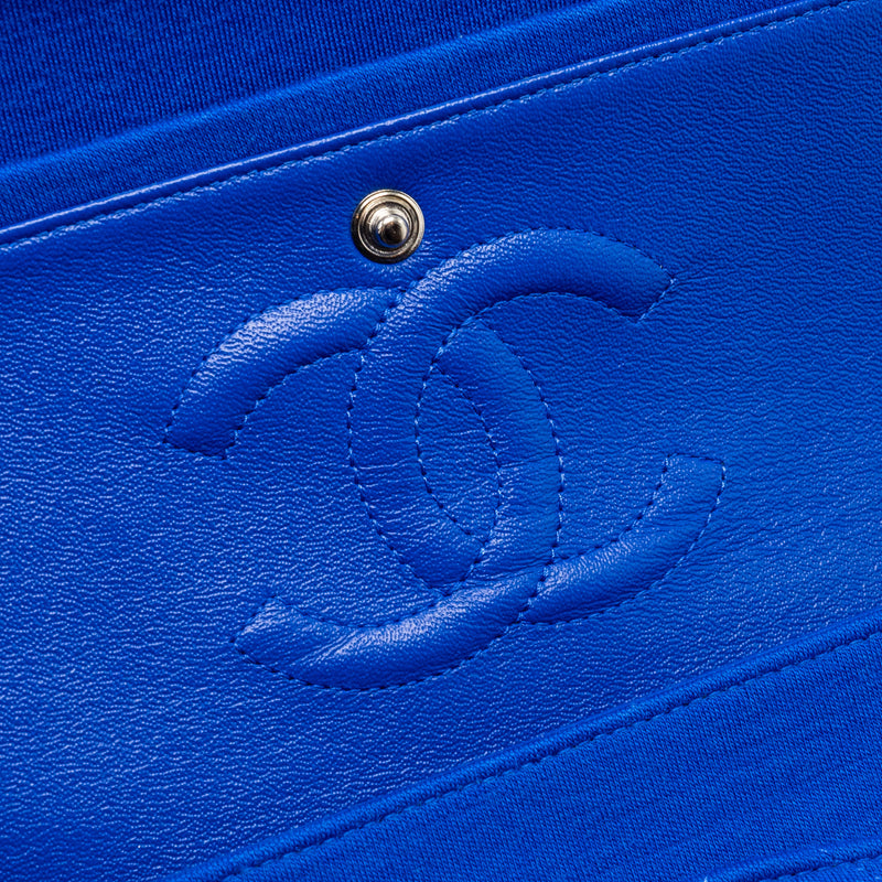 Chanel medium classic double flap bag fabric blue SHW