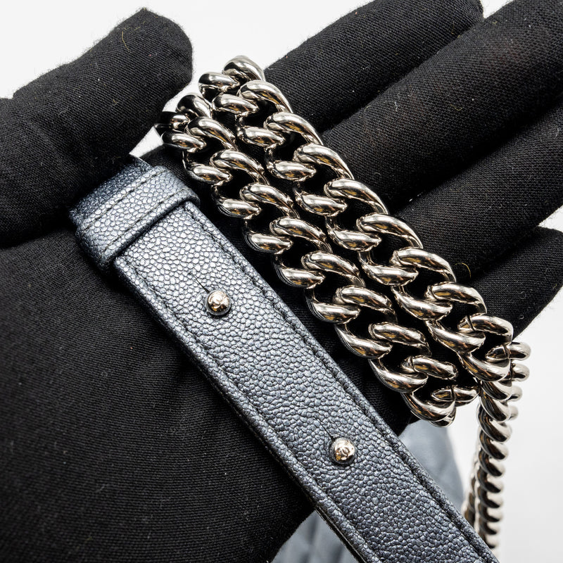 Chanel North South Boy Bag caviar metallic grey SHW