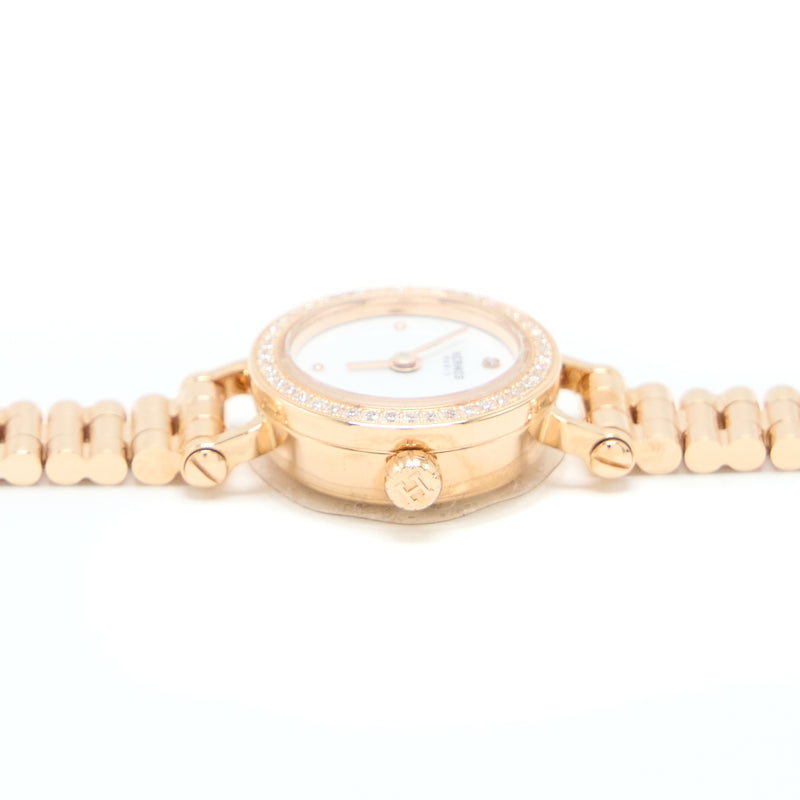 Hermes Faubourg Quartz Watch, Mini Model 15MM Rose Gold Diamonds