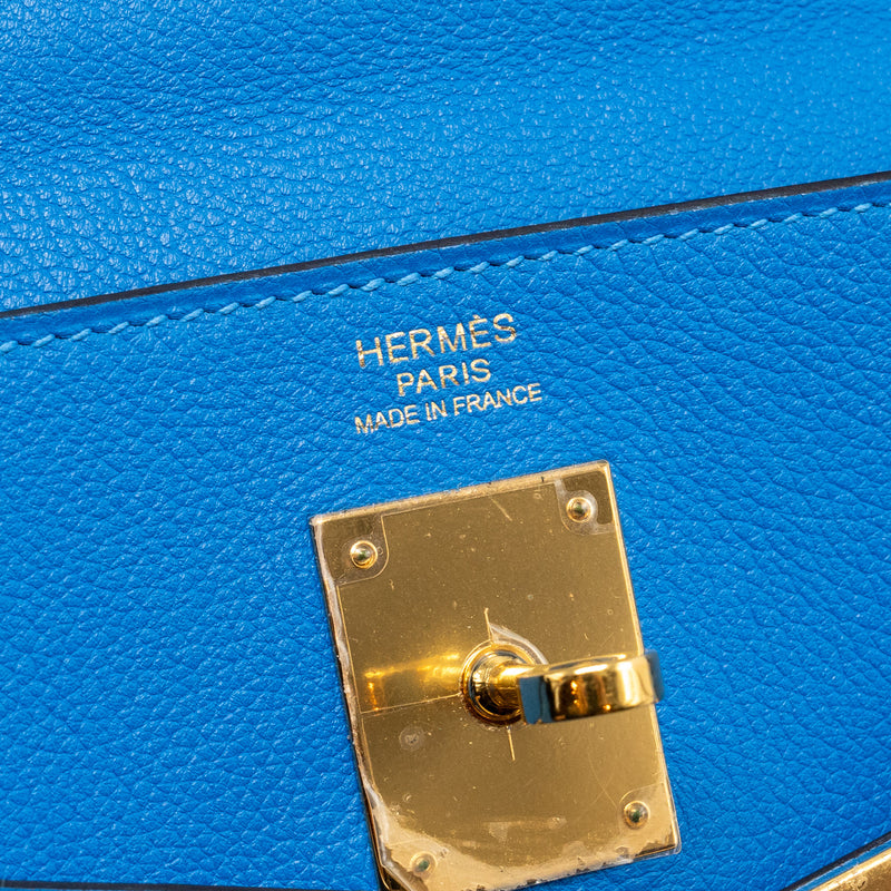 Hermes Kelly 32 Evercolor Blue Hydra GHW Stamp X