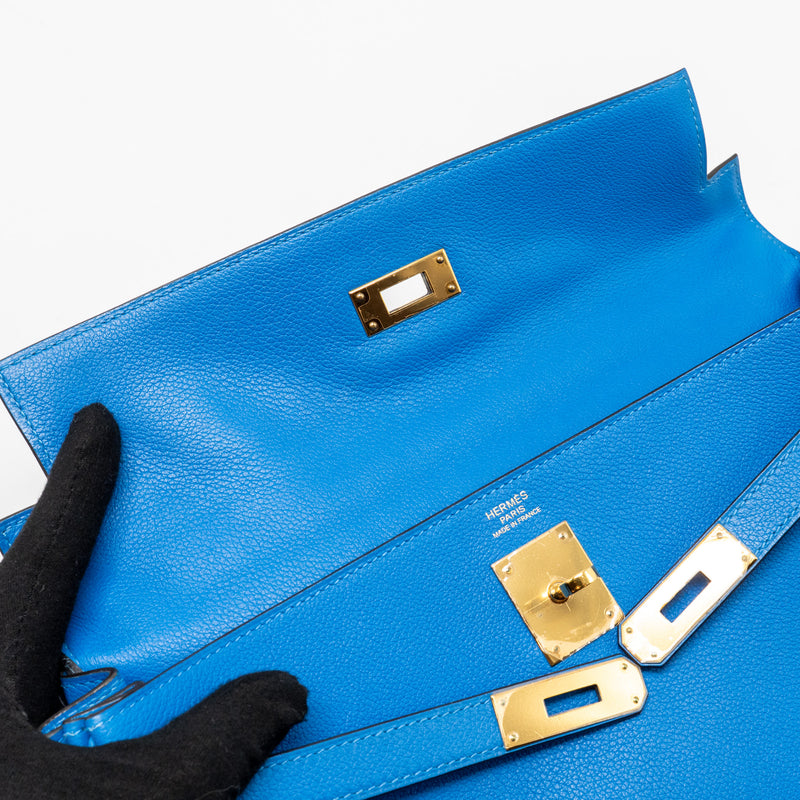Hermes Kelly 32 Evercolor Blue Hydra GHW Stamp X