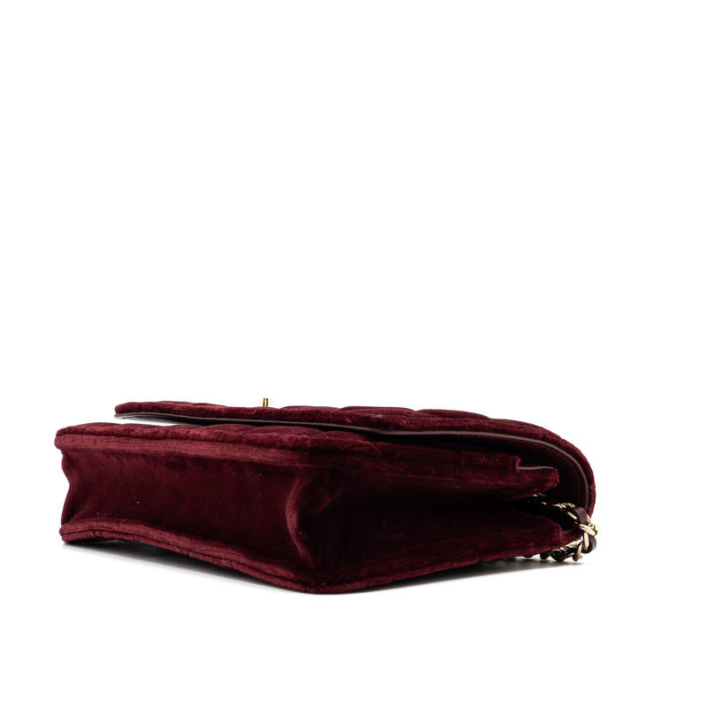 Chanel Crystal Pearl Crush Wallet On Chain Velvet Burgundy LGHW