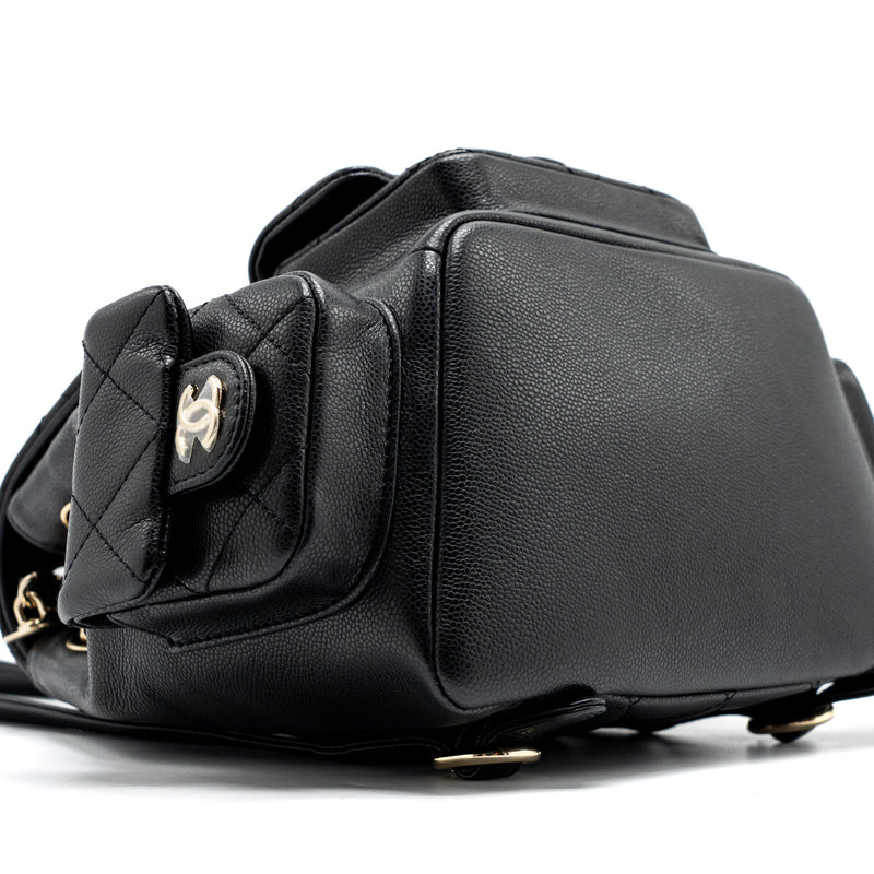 Chanel 23K triple pocket backpack caviar black LGHW (microchip)
