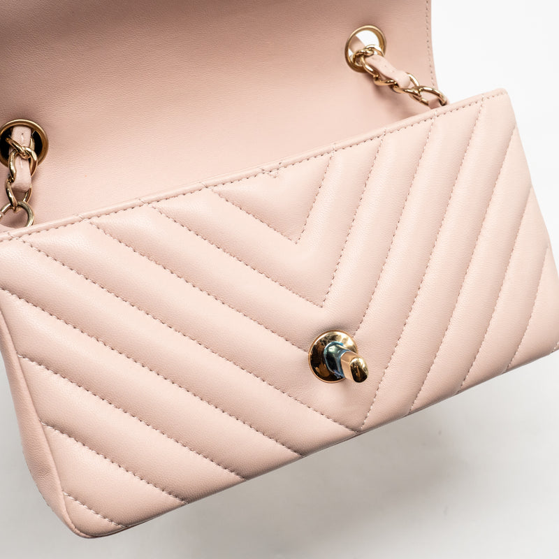 Chanel Mini Rectangular Flap Bag Chevron Lambskin Pink LGHW