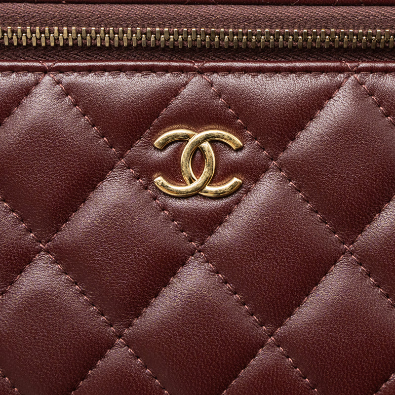 Chanel Long Vanity With Gem Chain Lambskin Burgundy GHW (Microchip)