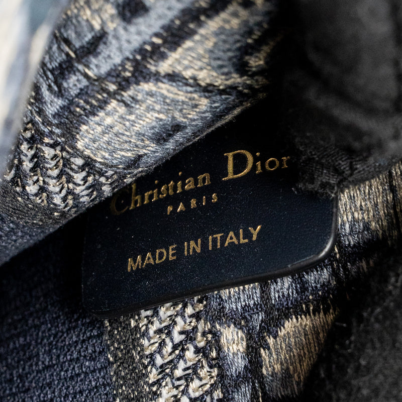 Dior Mini Book Tote Oblique Embroidery Blue