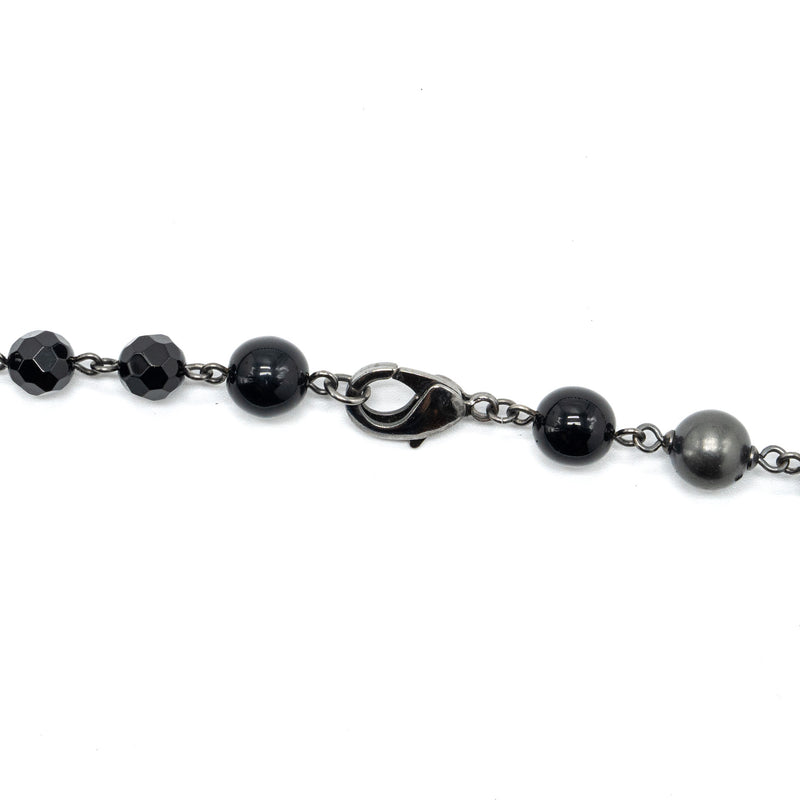 Chanel CC Logo Long Necklace With Pearl Black/Grey