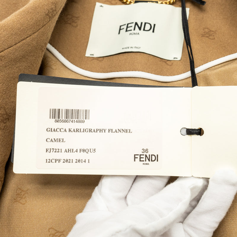 Fendi size 36 FF karligraphy motif double-breasted blazer laine wool brown