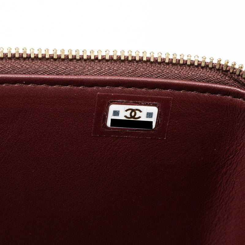 Chanel Long Vanity With Gem Chain Lambskin Burgundy GHW (Microchip)