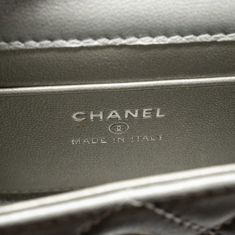 Chanel Top handle mini flap bag with chain lambskin silver SHW (microchip)