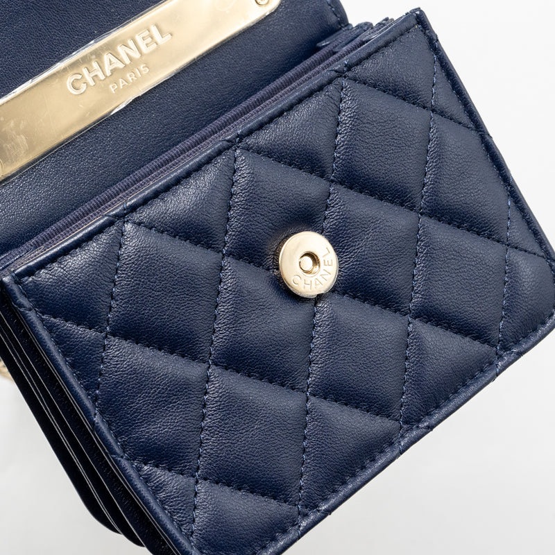 Chanel top handle mini flap Clutch Lambskin Navy LGHW (microchip)