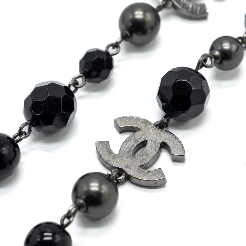 Chanel CC Logo Long Necklace With Pearl Black/Grey