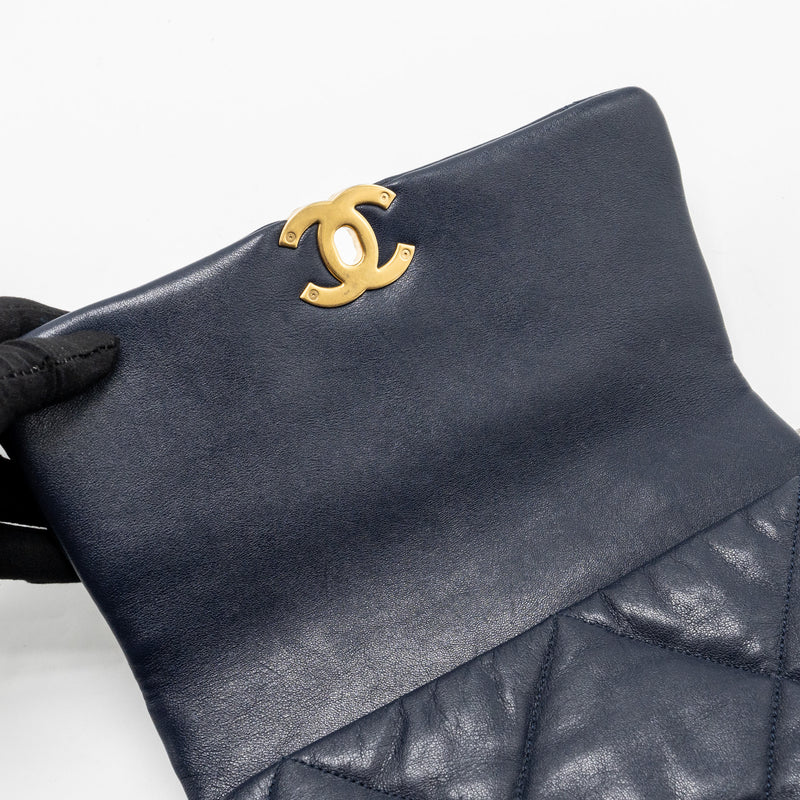 Chanel Large 19 Bag 30cm Lambskin Navy Multicolour Hardware
