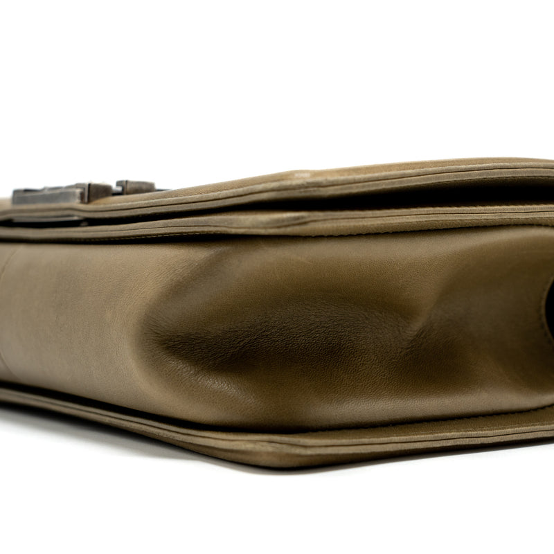 Chanel Medium Boy Bag Lambskin Khaki Ruthenium Hardware