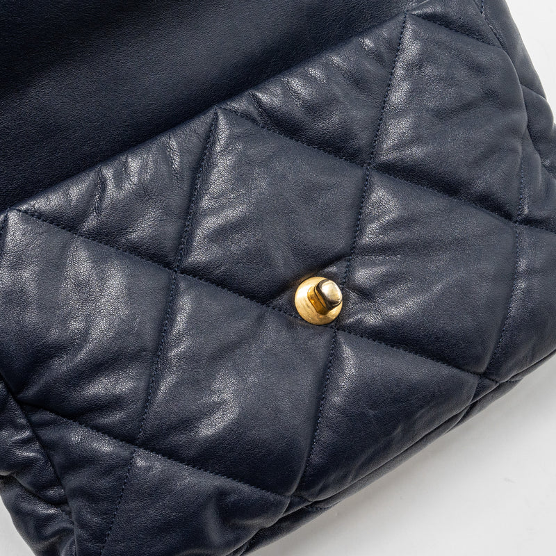 Chanel Large 19 Bag 30cm Lambskin Navy Multicolour Hardware