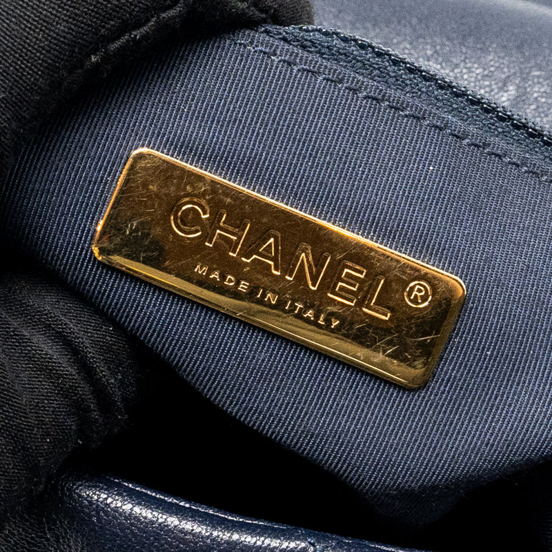 Chanel Large 19 Bag 30cm Lambskin Navy Multicolour Hardware