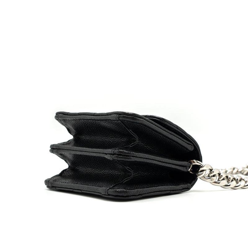 CHANEL MINI FLAP BAG WITH Coco Enamel CHAIN CAVIAR BLACK SHW
