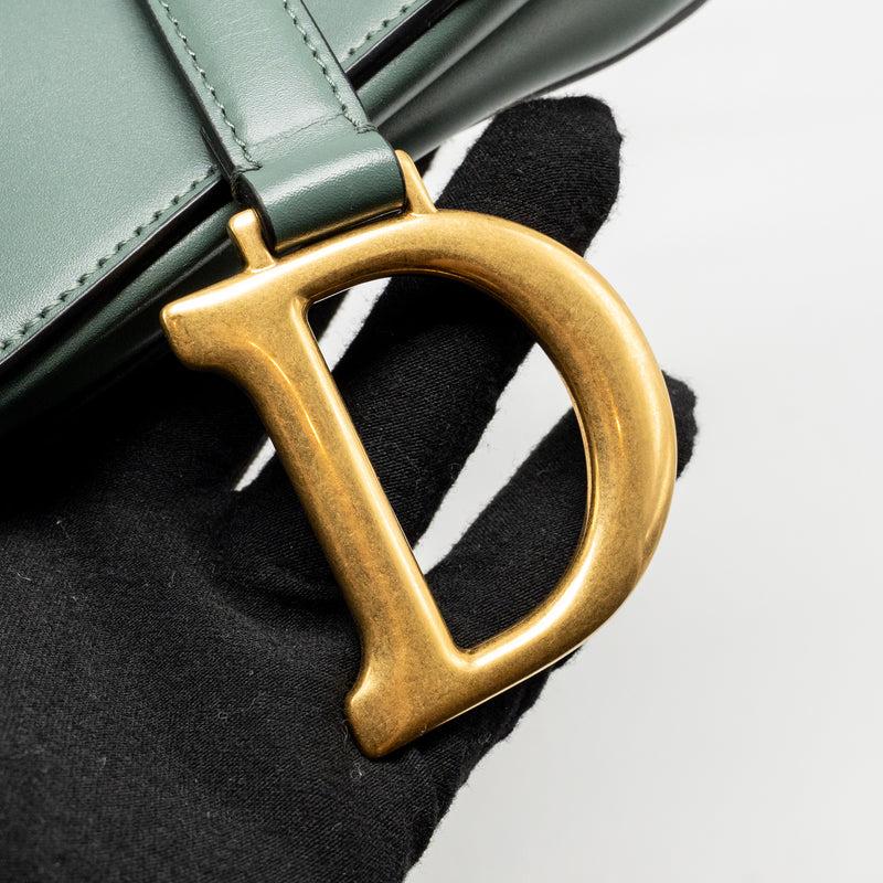 Dior Medium Saddle Bag Calfskin Dark Green GHW