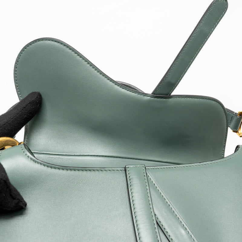 Dior Medium Saddle Bag Calfskin Dark Green GHW