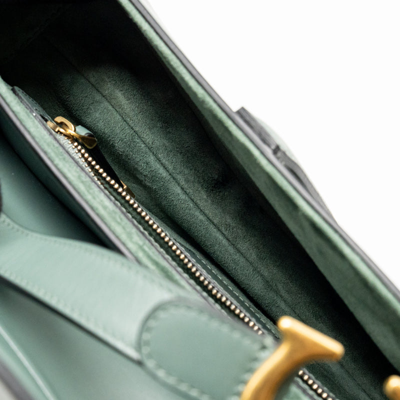 Dior Medium Saddle Bag Calfskin Dark Green GHW
