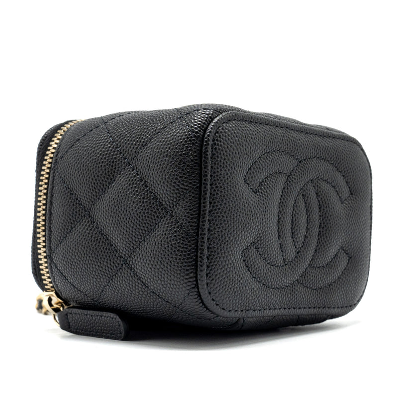 Chanel 23c Mini Vanity Case With Chain Caviar Black LGHW (Microchip)