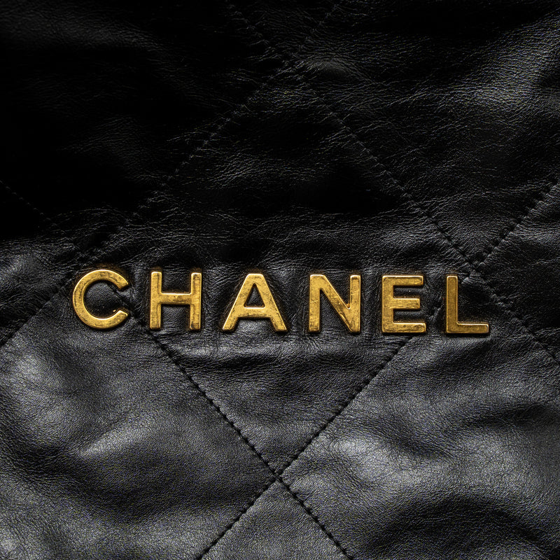 Chanel Large 22 Bag Shiny Calfskin Black GHW (Microchip)