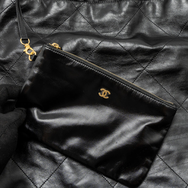 Chanel Large 22 Bag Shiny Calfskin Black GHW (Microchip)