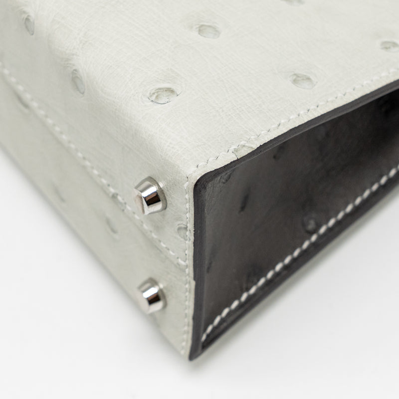 Hermes Mini Kelly II Special Order Ostrich Gris Perle / Graphite SHW Stamp W