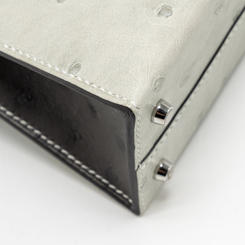 Hermes Mini Kelly II Special Order Ostrich Gris Perle / Graphite SHW Stamp W