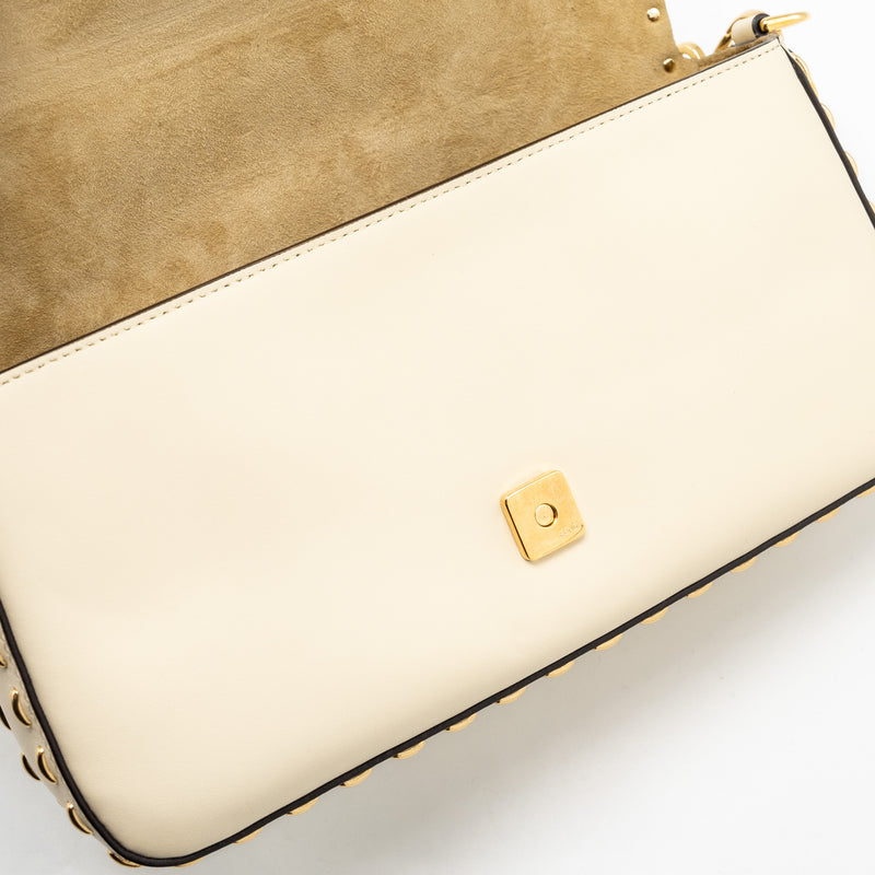 Fendi Vitello King Metal Stitch Baguette Lambskin White GHW