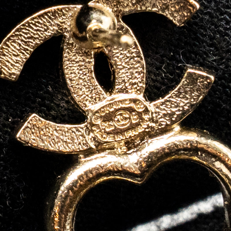 Chanel CC Heart Earrings Crystal Light Gold Tone