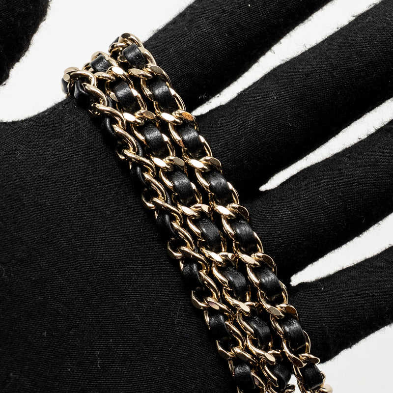 Chanel CC Leather Chain with Pearl Waist Chain Belt Black Light Gold Tone