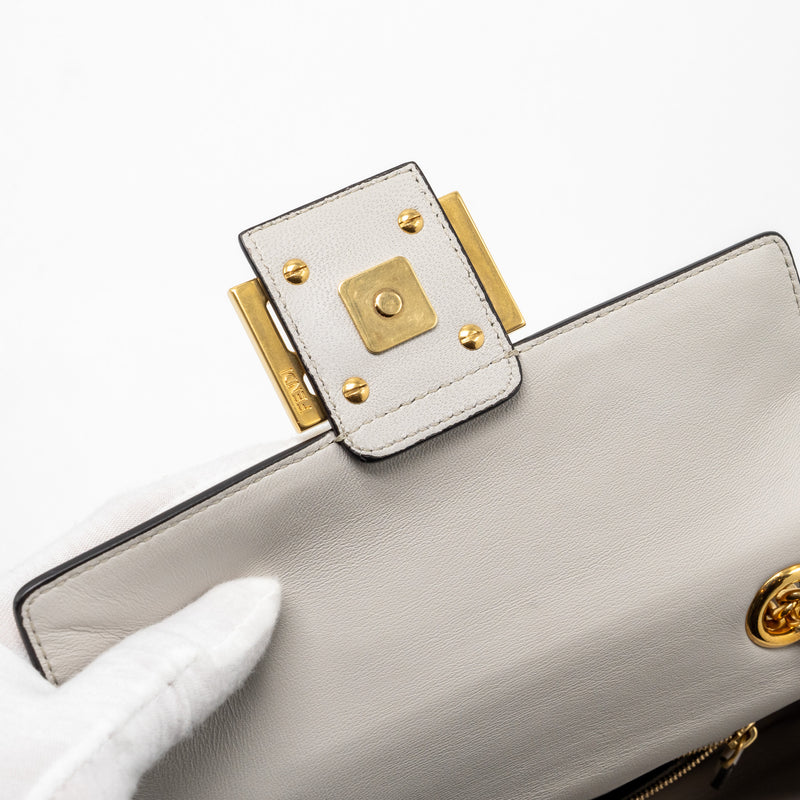 Fendi Medium Baguette Bag FF Embossed Nappa Grey GHW