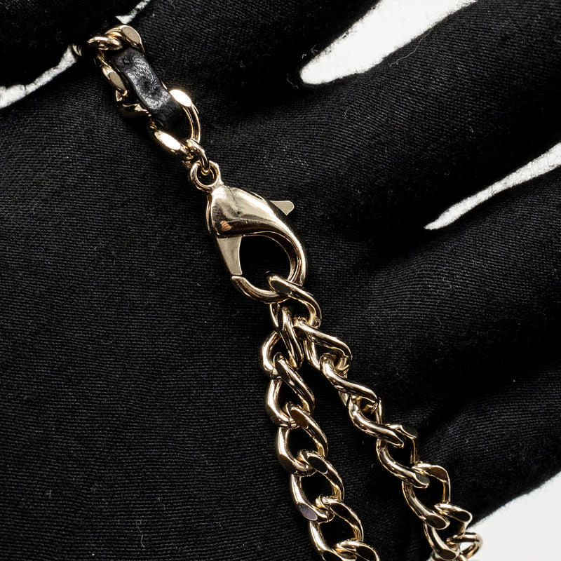 Chanel CC Leather Chain with Pearl Waist Chain Belt Black Light Gold Tone